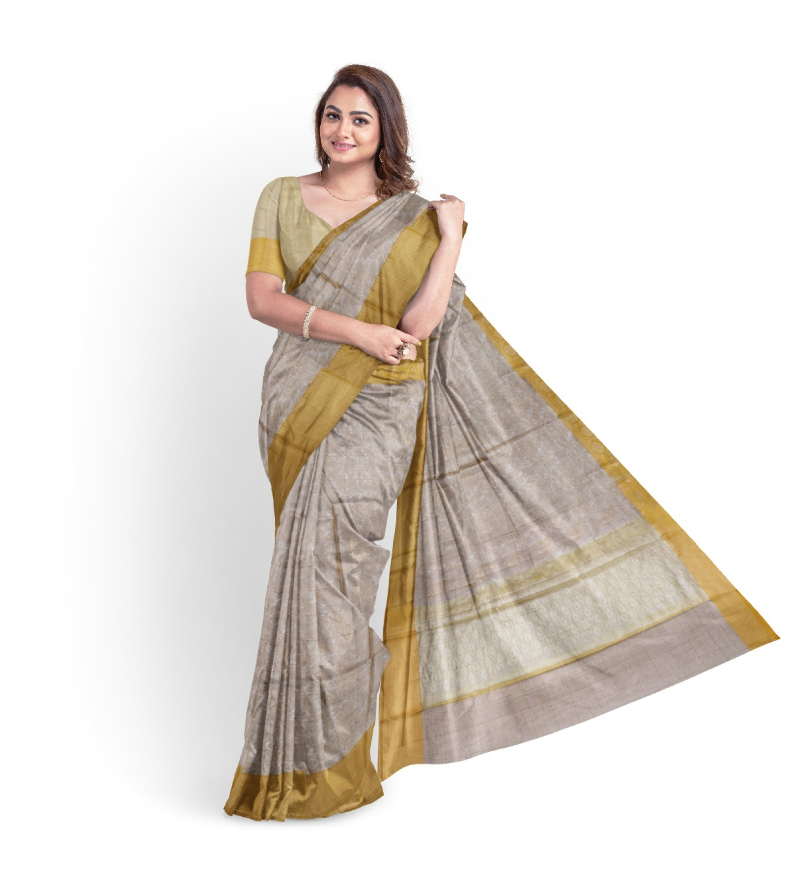 Exclusive Half White Embroidered Tussar Saree by Abaranji 